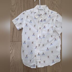 Boy's Janie and Jack White Bunny Print Short-Sleeve Button-Down Shirt